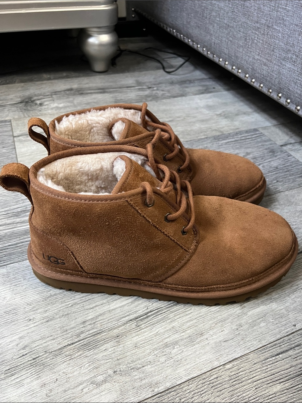 UGG Chestnut Suede Shearling Lace-Up Ankle Boots